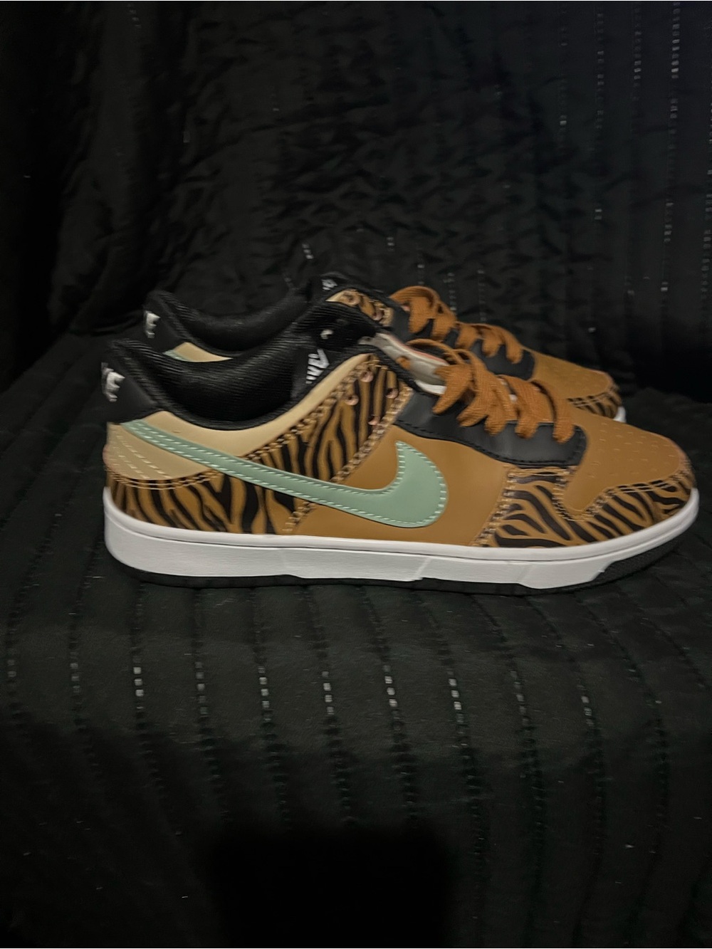 Nike Kids Low-Top Sneakers in Brown Zebra with Mint Swoosh